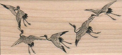Flying Cranes/Egrets 2 x 4'' Rubber Stamp, Bird Stamp, Flying Birds Stamp