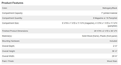 Safco Products 5702MH Expose Literature Display, 9 Magazine 18 Pamphlet,