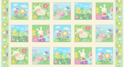 24'' Fabric Panel - Blank Quilting Spring Fling Bunny Chick Sheep Blocks Cream