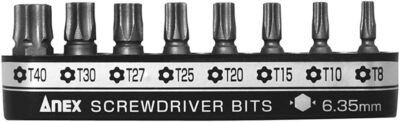 New ANEX Ultra Short Bit Set of 8 (T8/T10/T15/T20/T25/T27/T30/T40) AK-51P-B8T