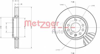 2 x METZGER 6110404 Bremsscheibe