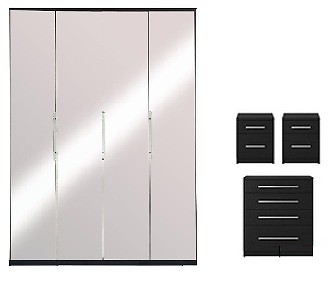 Prague 4 Piece Pack 4 Door Mirrored Wardrobe 4 Drawer Chest