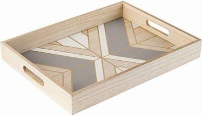 Refined Wood Serving Tray - Decorative for Home Decor or Coffee Table 16''x12''x2''