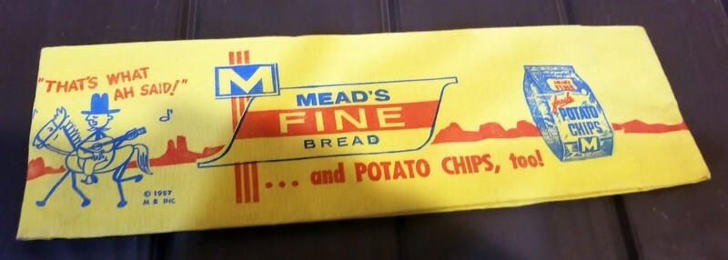 Vintage 1957 Mead's Fine Bread & Potato Chips Paper Soda Jerk Hat Cowboy Sign!