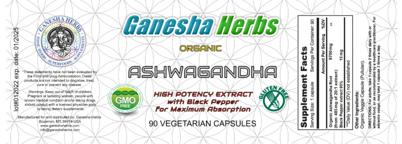  Organic ASHWAGANDHA ROOT Highest Potency & Enhanced Absorption  90 Capsules