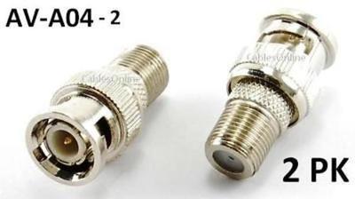 2pk BNC Plug to F-Type Jack Coaxial Video Adapter 