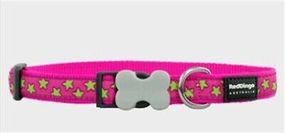 Premium Red Dingo Dog Collars or Leashes - Hot Pink w/Lime Stars - Pick Size