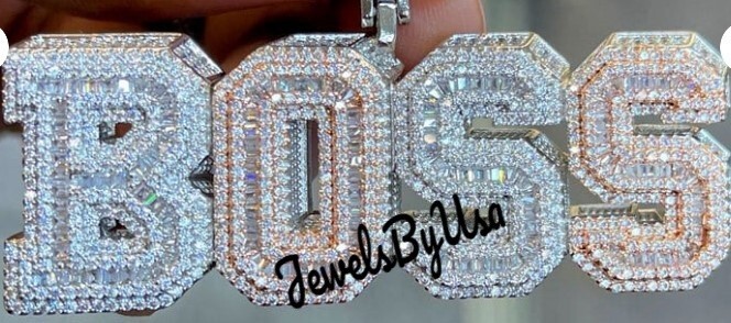 Pre-owned Nsg Men's Two Tone Plated Silver Custom 3d Boss With Crown Pendant 3.7ct Moissanite In White