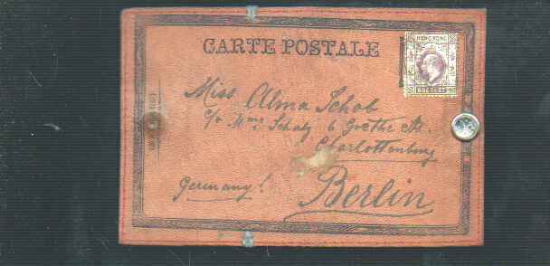 (B89312) Hongkong Lederpostkarte (Porte-Monnaie) Avec Farbabbild Un / Une Geisha