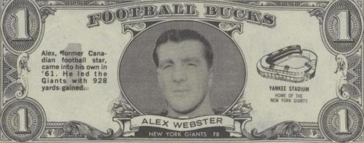 1962 Topps Football Bucks Alex Webster #4