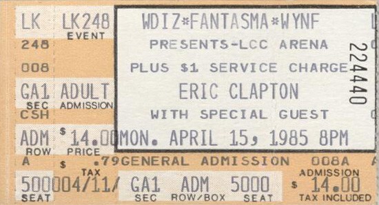 Eric Clapton Ticket Stub 15.04.1985 Lakeland