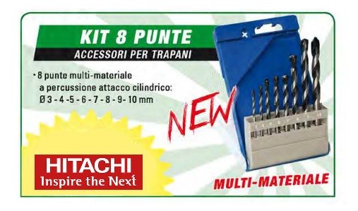 HITACHI KIT SET 8 PUNTE MULTIMATERIALE MULTI MATERIALE per ferro legno cemento