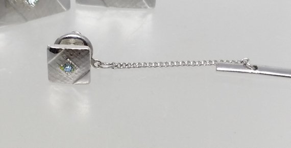 Sarah Coventry Silvertone Cufflinks Tie Tack Clip, Blue Rhinestone Men's Jewelry