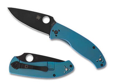 Spyderco C122TIBLBKP Tenacious Blue Titanium Black Plain Edge R.I.L. Integral Lo