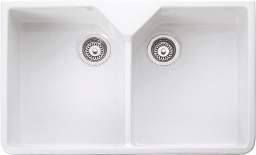 Details About Rangemaster 800mm Double Bowl Ceramic Belfast Sink Cdb800wh Inc Chrome Waste Kit