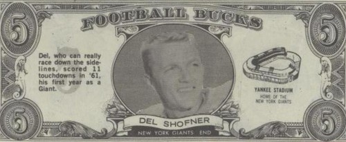 1962 Topps Football Bucks Del Shofner #29