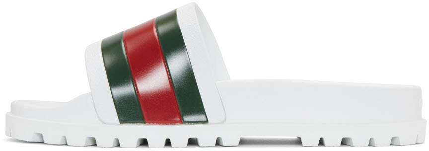 Pre-owned Gucci ?  Pursuit Trek Slides (men) Size Us 5-15 Sandals Flip Flops Slip On White