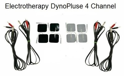 Dynoplus Model 4 channel Electro.therapy Unit Sticky Pads 08 Cable 04 Power Cabl
