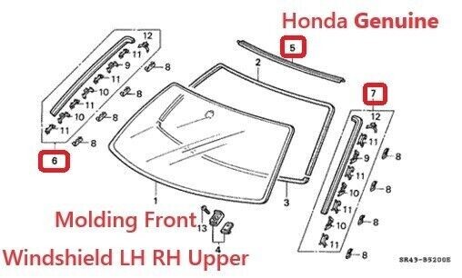 かず 1992-1995 Honda Civic Front Windshield Molding Lh,Rh & Upper