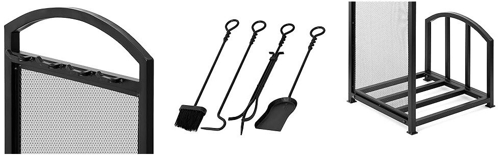 Fireplace Tools Set & Log Rack Firewood Holder Lumber Storage Fire Accessories