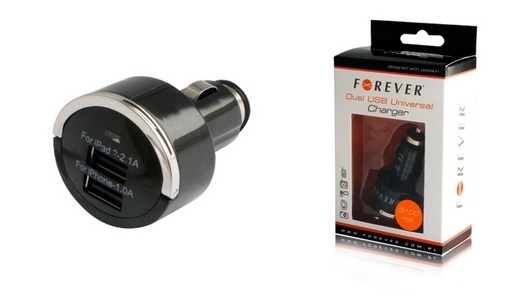 FOREVER MINI ADATTATORE CARICABATTERIA AUTO CON 2 USB 1A 2A 12V 24V NERO