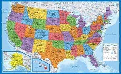 Mapa Laminado De Ee. Uu. - 18'' X 29'' - Mapa Mural De Los Estados Unidos De Am -