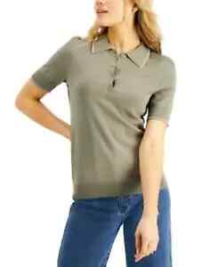WILLOW DRIVE Womens Green Stretch Polo Short Sleeve Collared Hi-Lo Sweater L