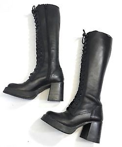 Vintage DESTROY Women's Distressed Blue Tall Leather Boots —Sz 39
