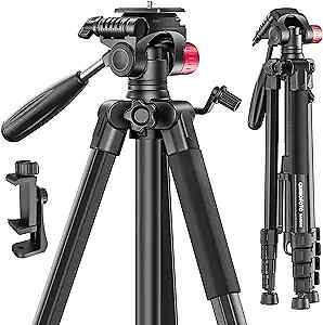 74"-Camera-Tripod, Porfessional Aluminum Heavy Duty Vlog/Vid