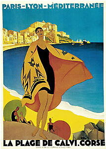 94722 1928 La Plage de Calvi Paris France Lyon Decor Wall Print Poster