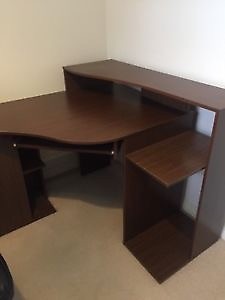 Dark Wood Corner Desk With Matching Bookcase And Cd Tower 45 In