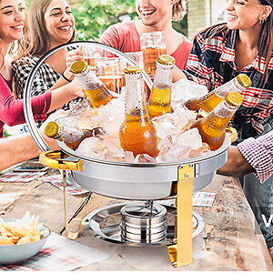 5QT 4 Packs Chafing Dish Buffet Set Stainless Steel with Glass Lid & Lid Holder