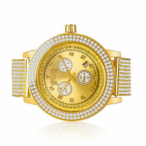 Pre-owned Jojino Mens /jojo/joe Rodeo Real Diamond Gold Tone 2 Row Bezel Custom Band Watch