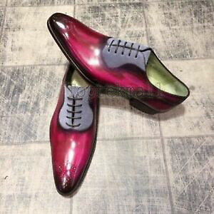 Pre-owned Handmade Men's Leather Burgundy Patina Oxfords Fashion Custom Dress Shoes-763 In Red