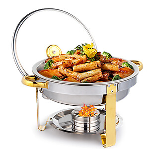 5QT 4 Packs Chafing Dish Buffet Set Stainless Steel with Glass Lid & Lid Holder