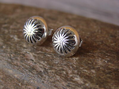 Native American Indian Sterling Silver Concho Post Stud Earrings by Gloria Ha...