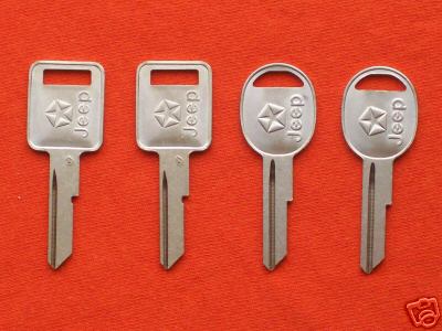 4 Jeep Wrangler Cherokee Comanchee NOS KEY BLANKS 1985 1986 1987 1988 1989 1990