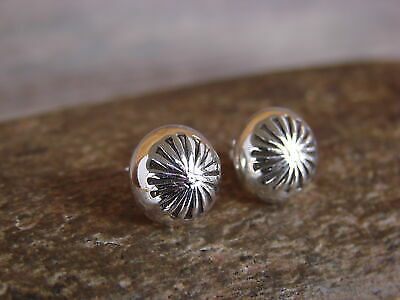 Native American Indian Sterling Silver Concho Post Stud Earrings by Gloria Ha...