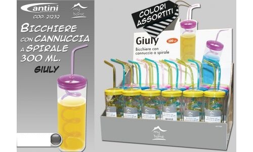 Set 24 Pezzi Bicchiere Plastica Colorato Con Cannuccia Spirale 300ml hmj