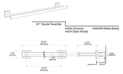 Gatco 4074 Elevate 24" Double Towel Bar, Satin Nickel