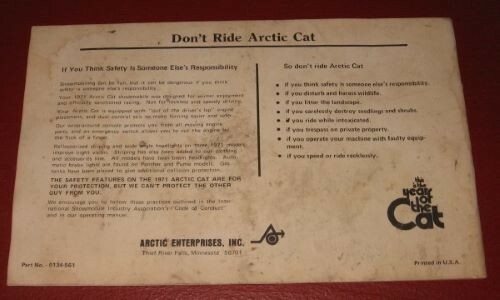 ORIGINAL1971 Arctic Cat Snowmobile Operators Manual