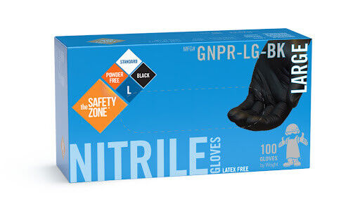 Safety Zone GNPR-LG-BK Black Nitrile Powder Free Gloves (100 Per Box)