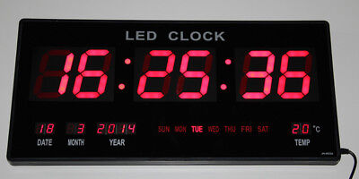 XXL grosse LED digital Wanduhr mit Datum Temperatur Alarm Clock 455x220x33mm Rot