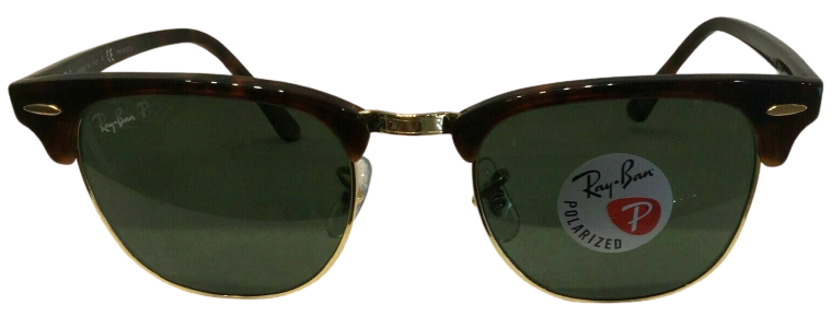 Pre-owned Ray Ban Rb 3016 Clubmaster 990/58 Red Havana Sunglasses In Green Crystal