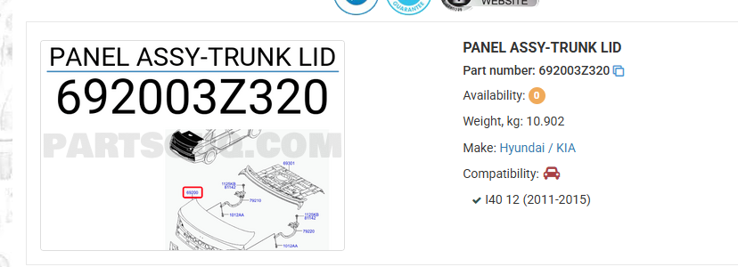 PANEL ASSY-TRUNK LID BOOT I40 692003Z320 - thumbnail 2