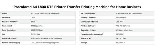 Procolored A4 L800 DTF Printer Direct to Film Dark and White DIY Clothing Print