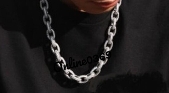 Pre-owned Online0369 Men's Rappers Cuban Bust Down Necklace 20ct Simulated Diamond Silver Free Stud In White