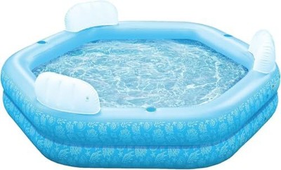 Blue Inflatable Swimming Pool,Oversized 88'' x 83'' x 23'' Thickened Inflatable ...