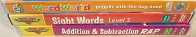 3 DVDS - 2 ROCK N LEARN Words Level 3 - Addition & 1 WORDWORLD Boppin Bug Band