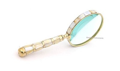 RII Magnifying Glass with Mother of Pearl Handle, Handheld 10x Magnifying 